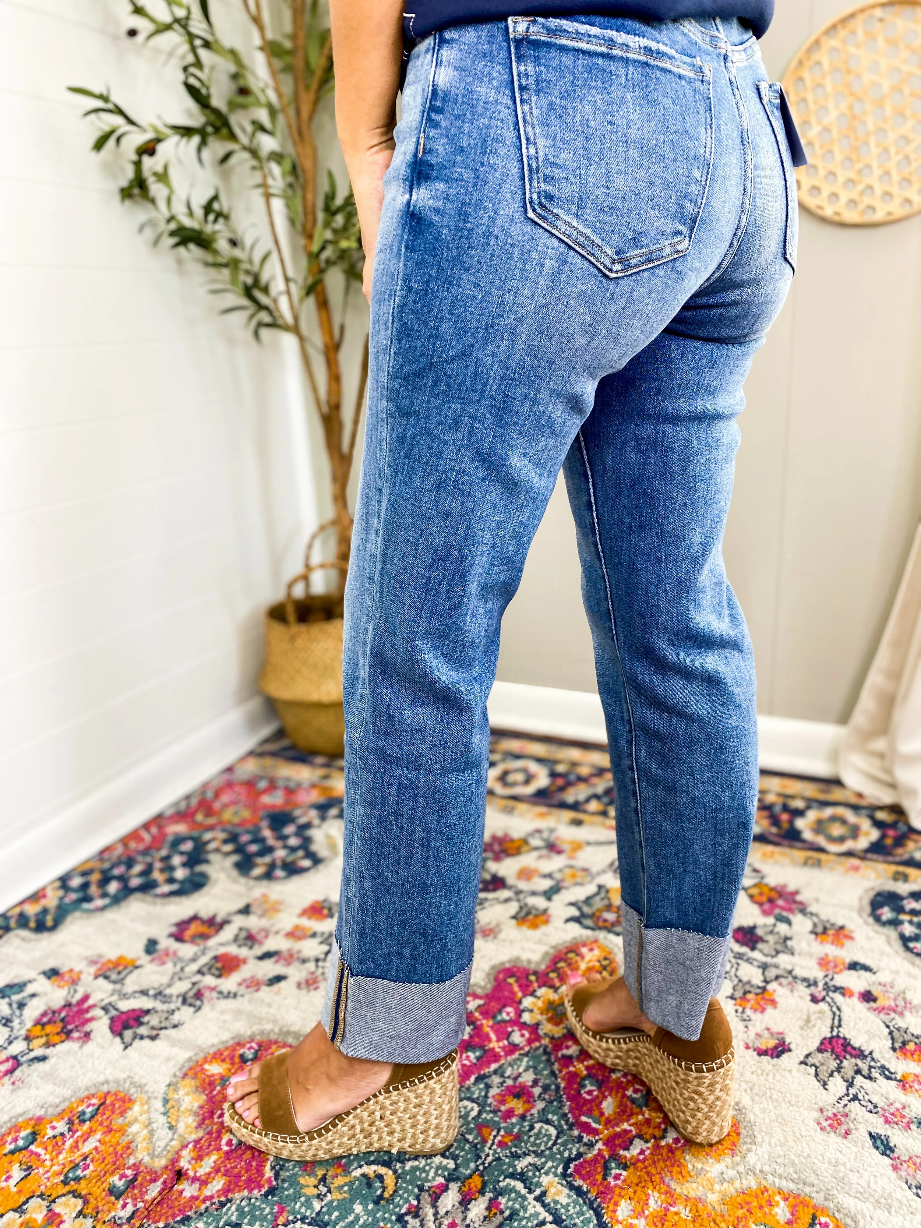 Bayeas Straight Leg Jeans With Rolled Hem