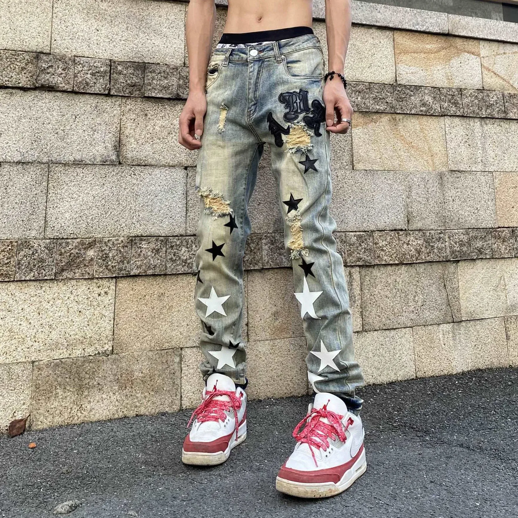 Blavra High Street Ripped Star Slim Fit Jeans