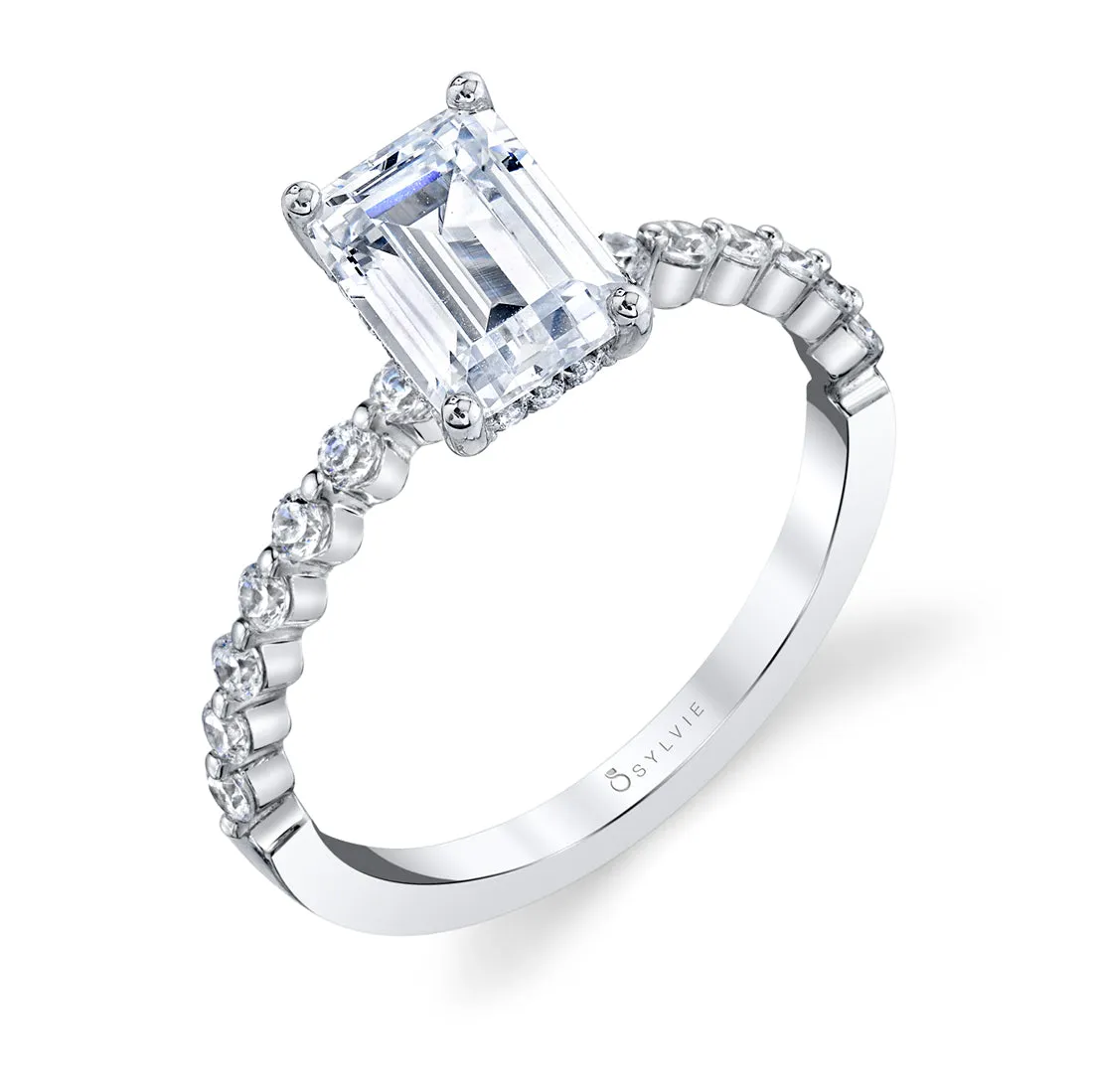 Emerald Cut Classic Engagement Ring - Athena Platinum White