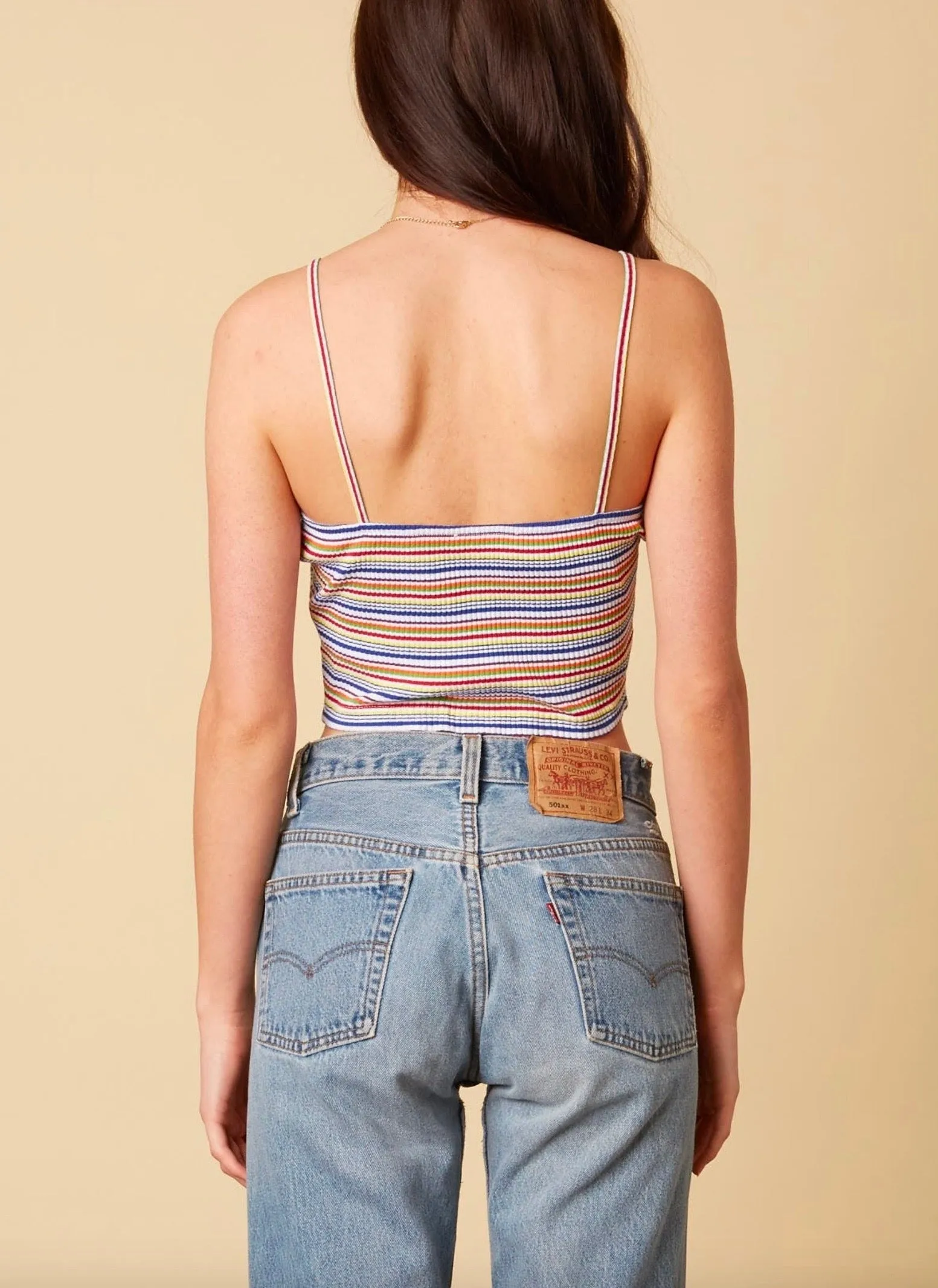 Final Sale - Cotton Candy LA - Baby Girl Ribbed Stripe Knit Crop Top - White/Multi