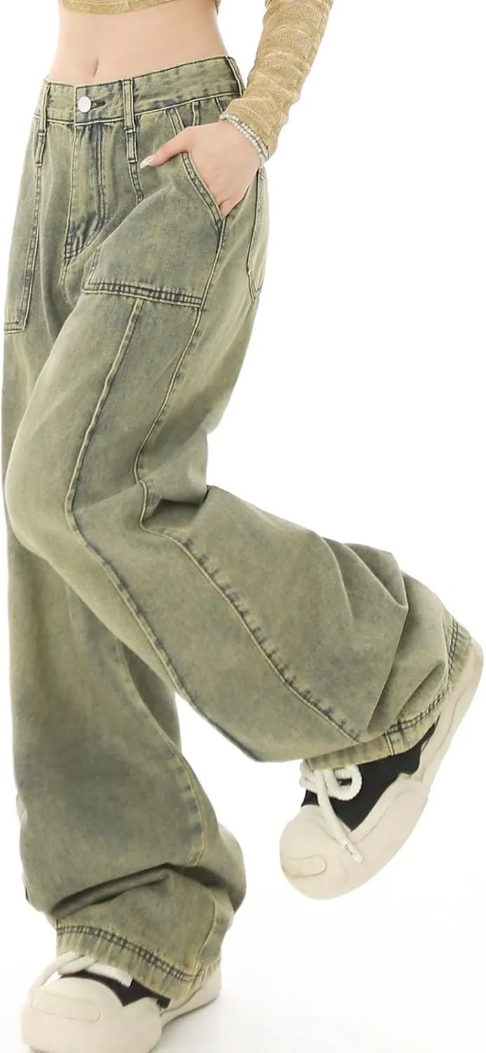 FZVYD Cute Jeans for Women Star Patchwork Pants High Waisted Straight Leg Baggy Jean Casual Baggy 2024 Trendy Streetwear
