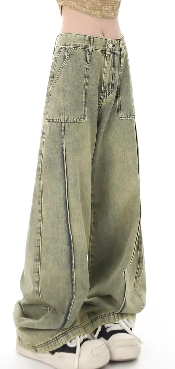 FZVYD Cute Jeans for Women Star Patchwork Pants High Waisted Straight Leg Baggy Jean Casual Baggy 2024 Trendy Streetwear