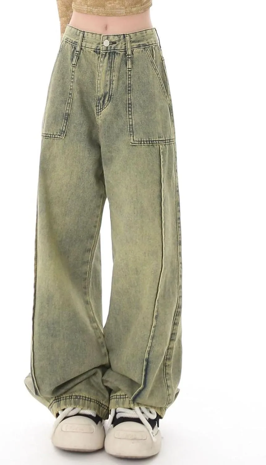 FZVYD Cute Jeans for Women Star Patchwork Pants High Waisted Straight Leg Baggy Jean Casual Baggy 2024 Trendy Streetwear