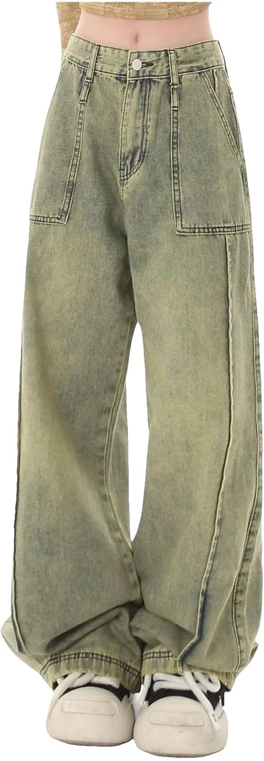 FZVYD Cute Jeans for Women Star Patchwork Pants High Waisted Straight Leg Baggy Jean Casual Baggy 2024 Trendy Streetwear