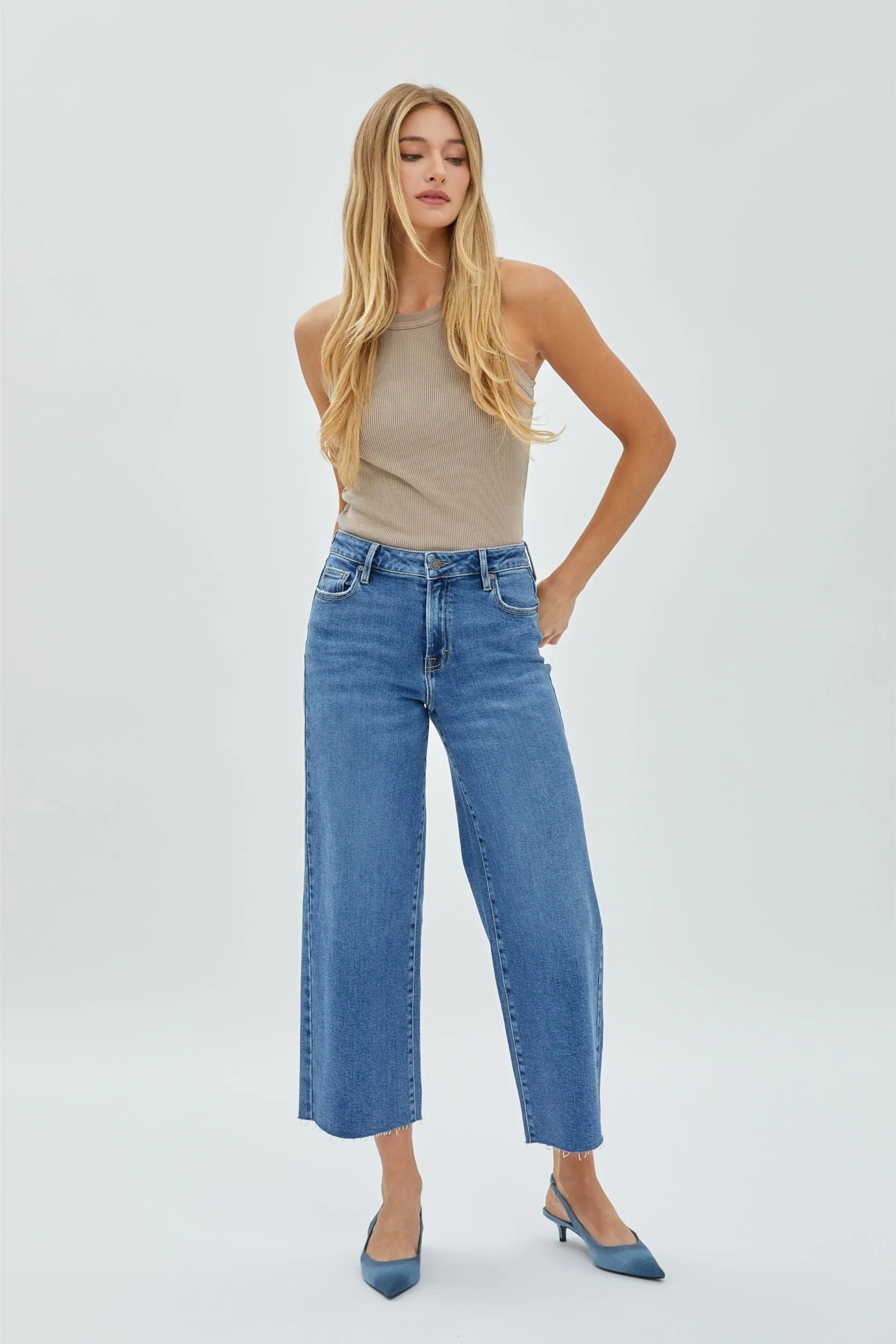 Hidden Nori High Waist Crop Wide Leg Jean 27 Inseam In Medium Dark