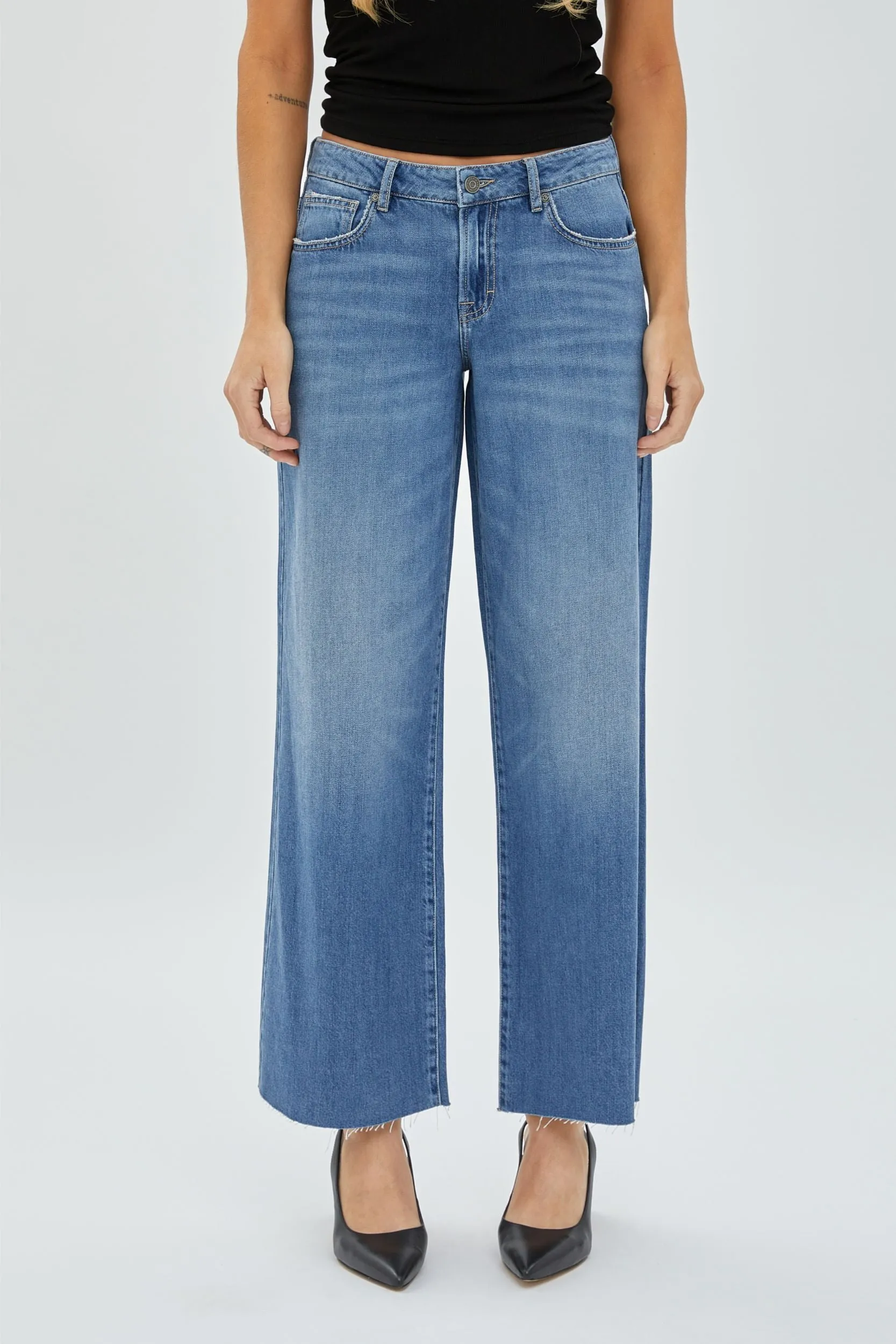 Hidden Nori High Waist Crop Wide Leg Jean 27 Inseam In Medium Dark