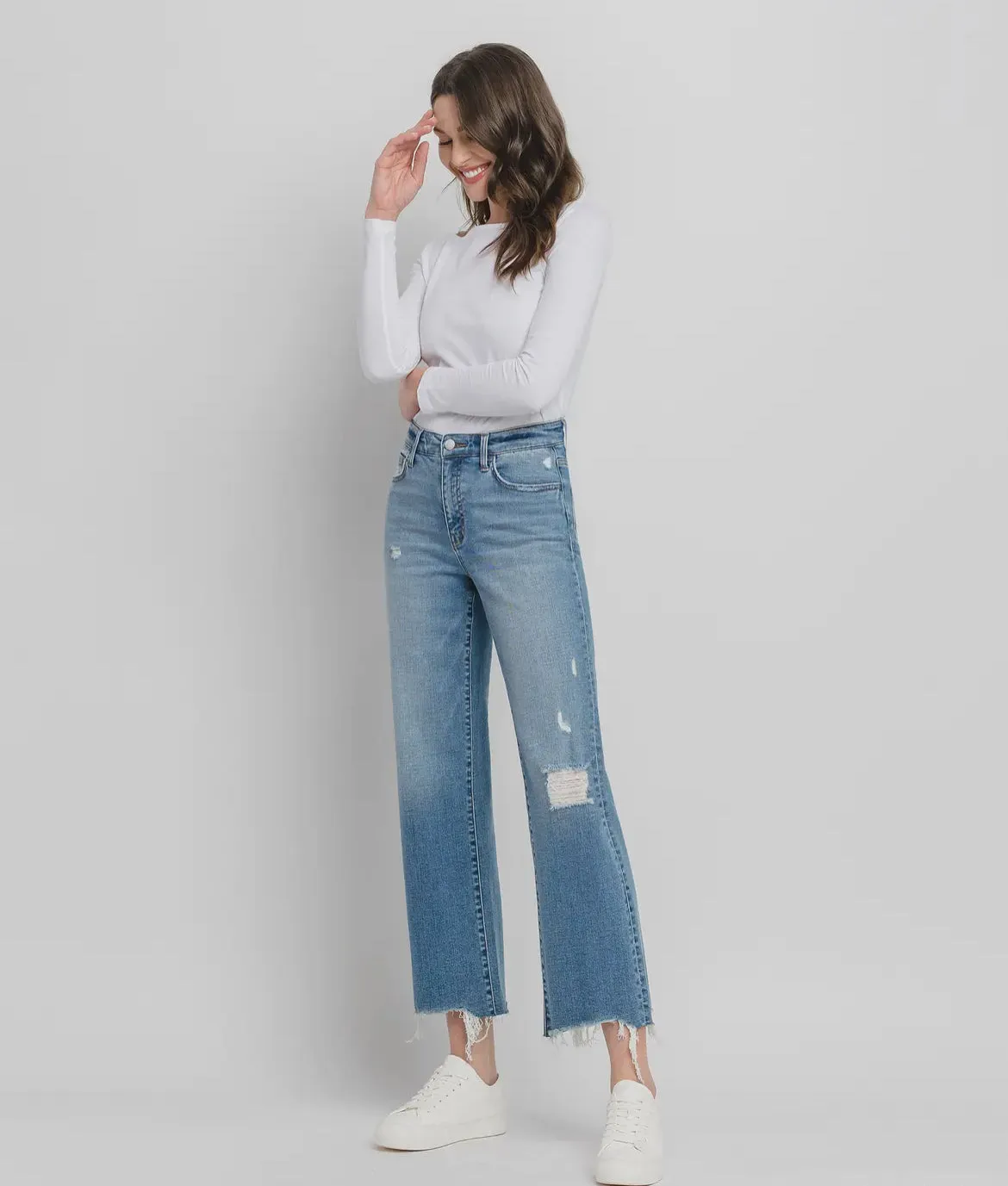 High Rise Distressed Hem Jeans