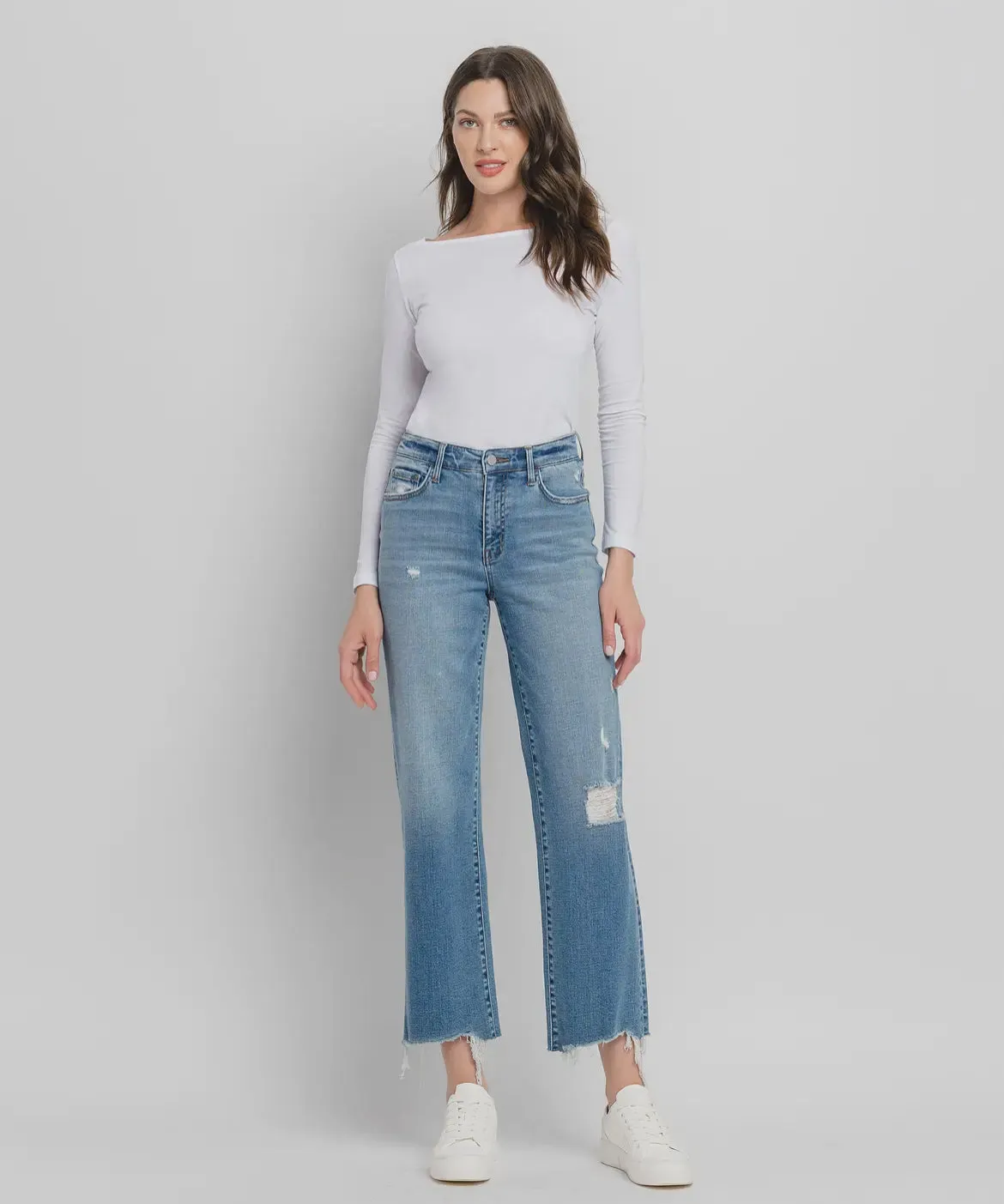 High Rise Distressed Hem Jeans