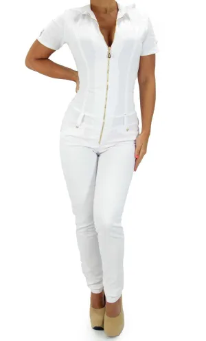 LAST ONE 17424 Maripily White Denim Jumpsuit