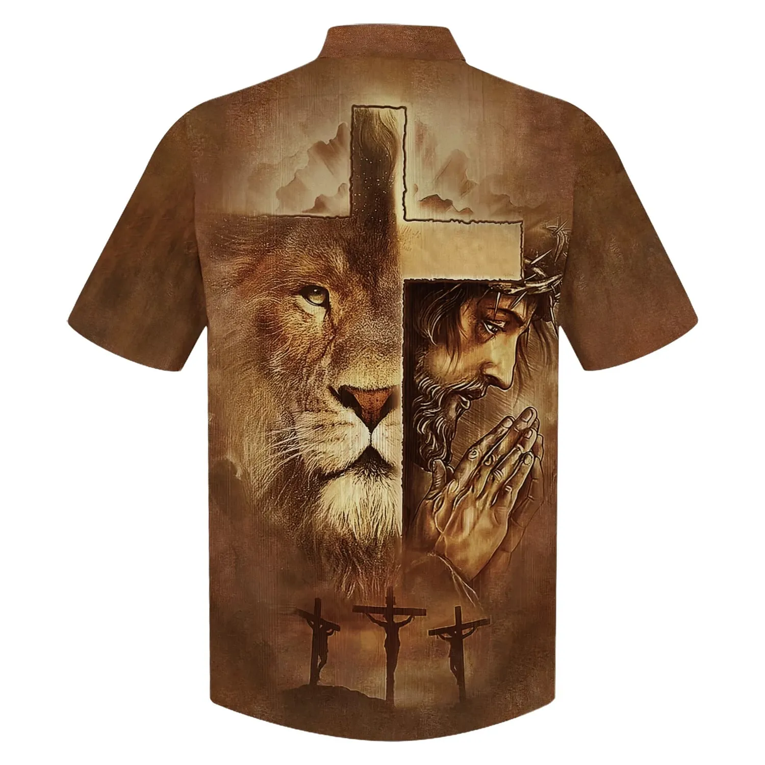 Lion Jesus Pray Cross Hawaiian Shirt - Best Hawaiian Shirts - Christian Hawaiian Shirt