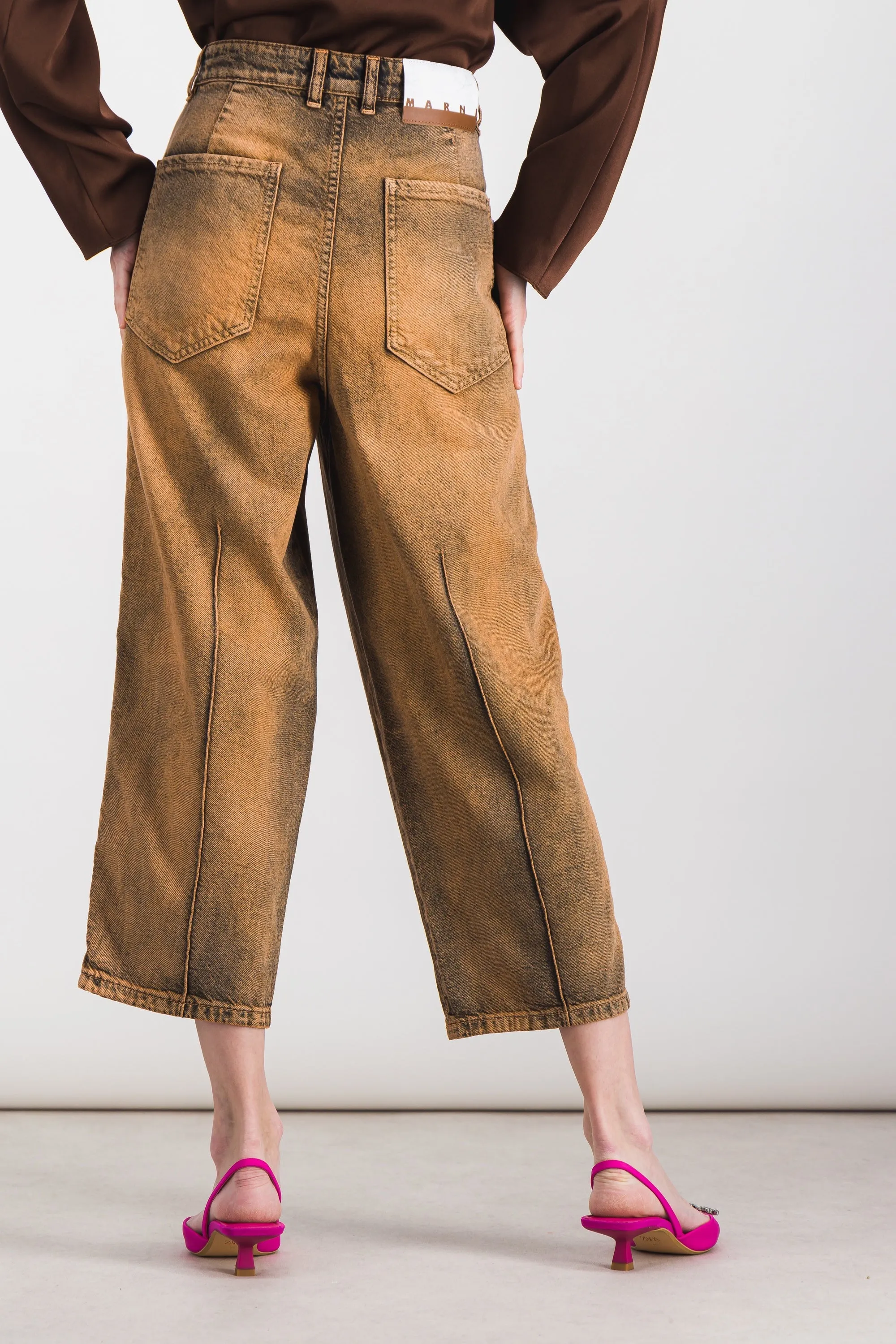 Marble dyed cropped boyfriend jeans