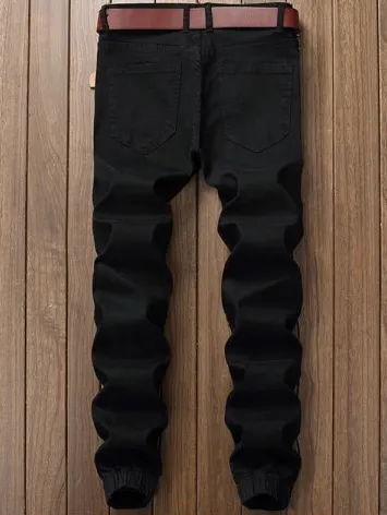 Mens Jeans  Black Jogger Style Jeans  Distressed with Zipper detail