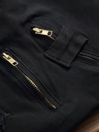 Mens Jeans  Black Jogger Style Jeans  Distressed with Zipper detail