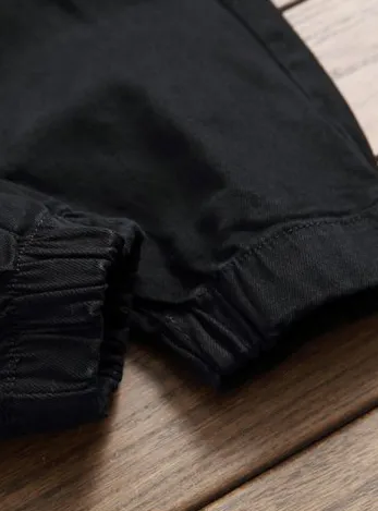 Mens Jeans  Black Jogger Style Jeans  Distressed with Zipper detail