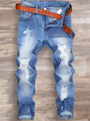 Men's Jeans  Faded Frayed Blue denim