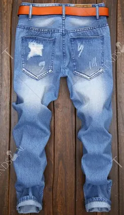 Men's Jeans  Faded Frayed Blue denim