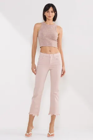 Mid Rise Straight Leg Jean W/ Frayed Hem