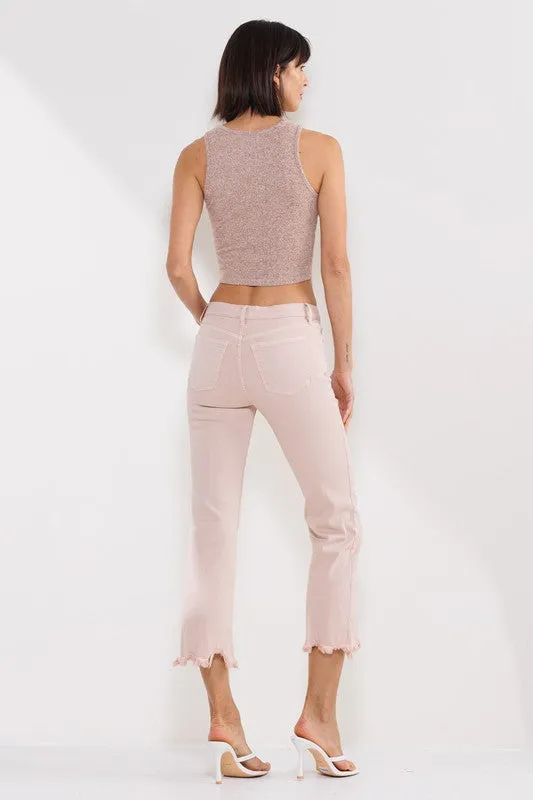 Mid Rise Straight Leg Jean W/ Frayed Hem