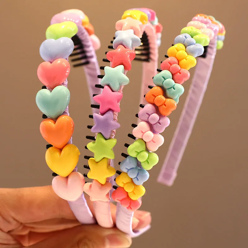New Girls Sweet Heart Star Flower Hair Hoops 123Pack