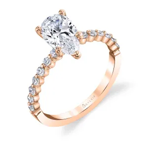Pear Shaped Classic Engagement Ring - Athena 14k Gold Rose
