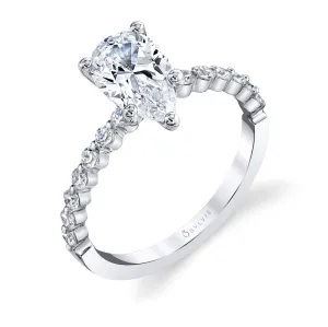 Pear Shaped Classic Engagement Ring - Athena 14k Gold White
