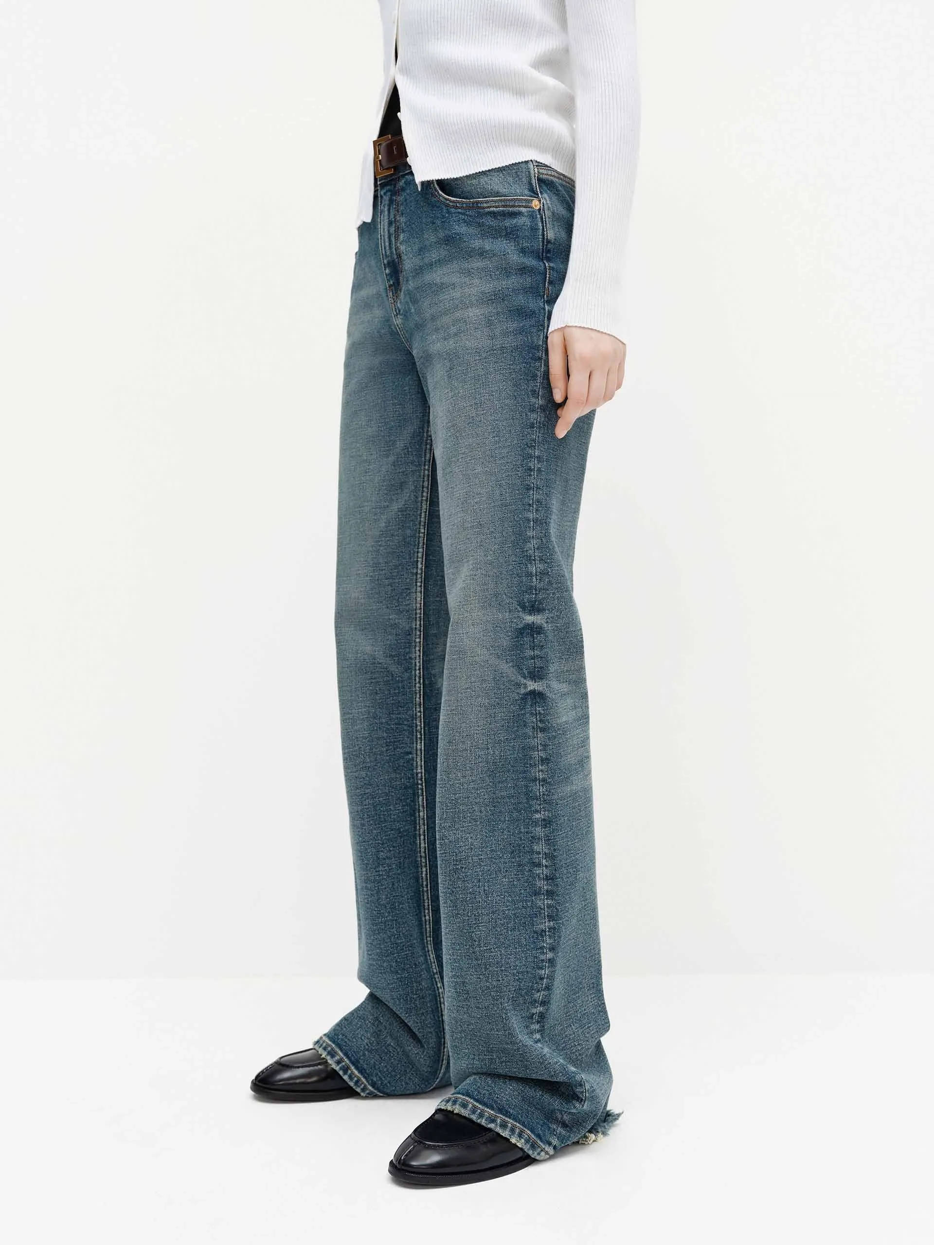 Ripped Hem Cotton Jeans