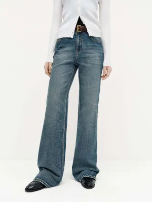 Ripped Hem Cotton Jeans