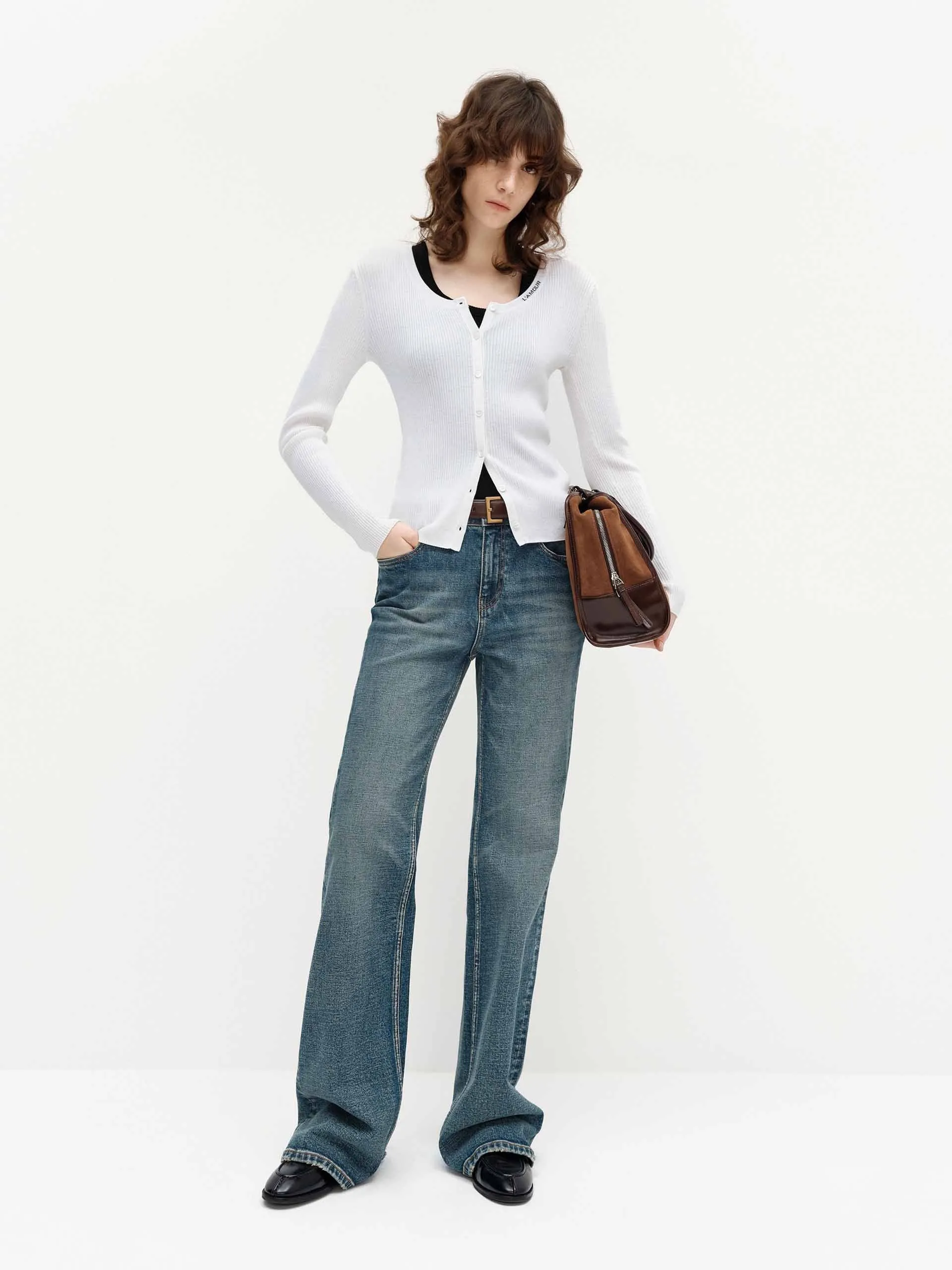 Ripped Hem Cotton Jeans