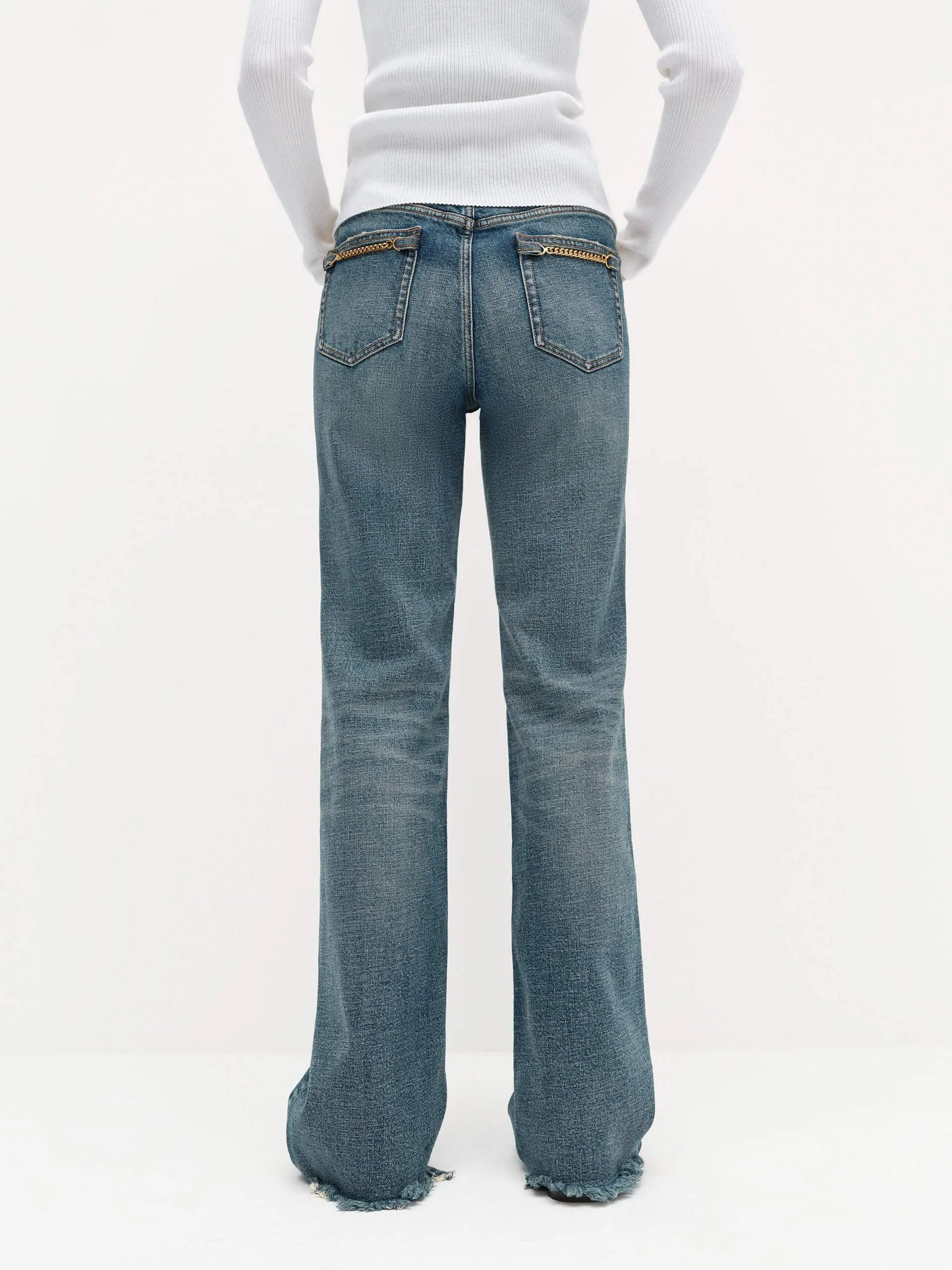 Ripped Hem Cotton Jeans