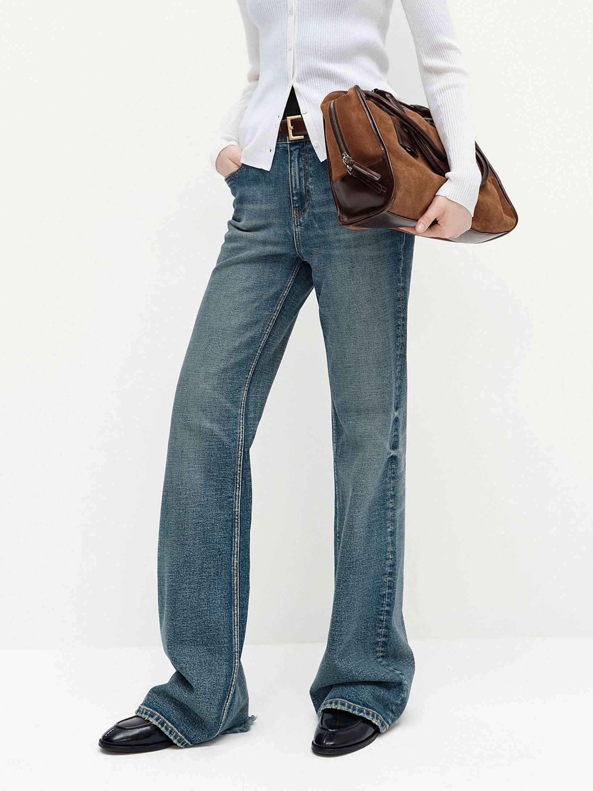 Ripped Hem Cotton Jeans