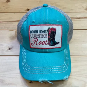 Southern Grace Down Home Country Roots patch on Turquoise Hat