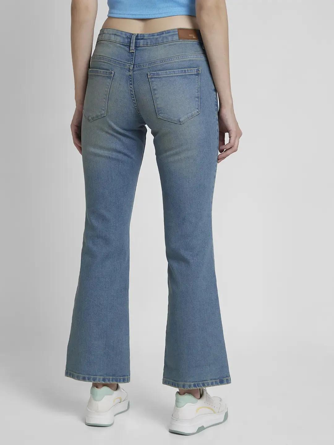 Spykar Women Dirty Blue Lycra Bootcut Fit Ankle Length Clean Look Jeans -(Elissa-Low)