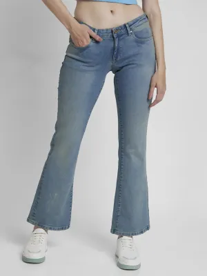 Spykar Women Dirty Blue Lycra Bootcut Fit Ankle Length Clean Look Jeans -(Elissa-Low)