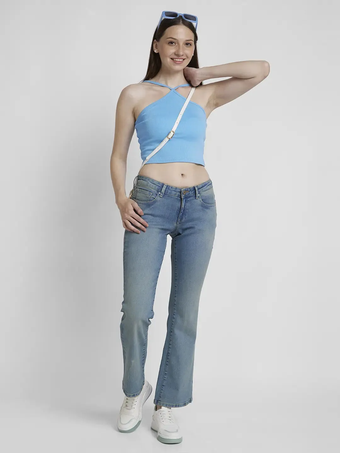 Spykar Women Dirty Blue Lycra Bootcut Fit Ankle Length Clean Look Jeans -(Elissa-Low)