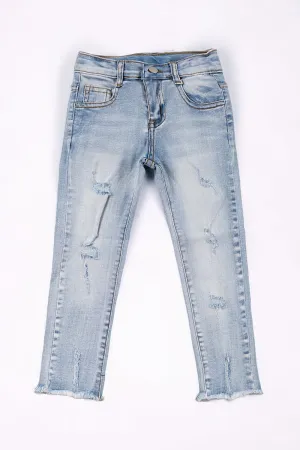 Super stretchy light blue skinny jeans w/distressed hem. PNG25153020-WENDY