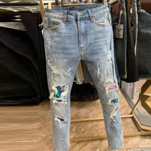 Washed Stickers Pant Men Jeans