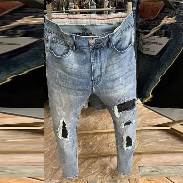 Washed Stickers Pant Men Jeans
