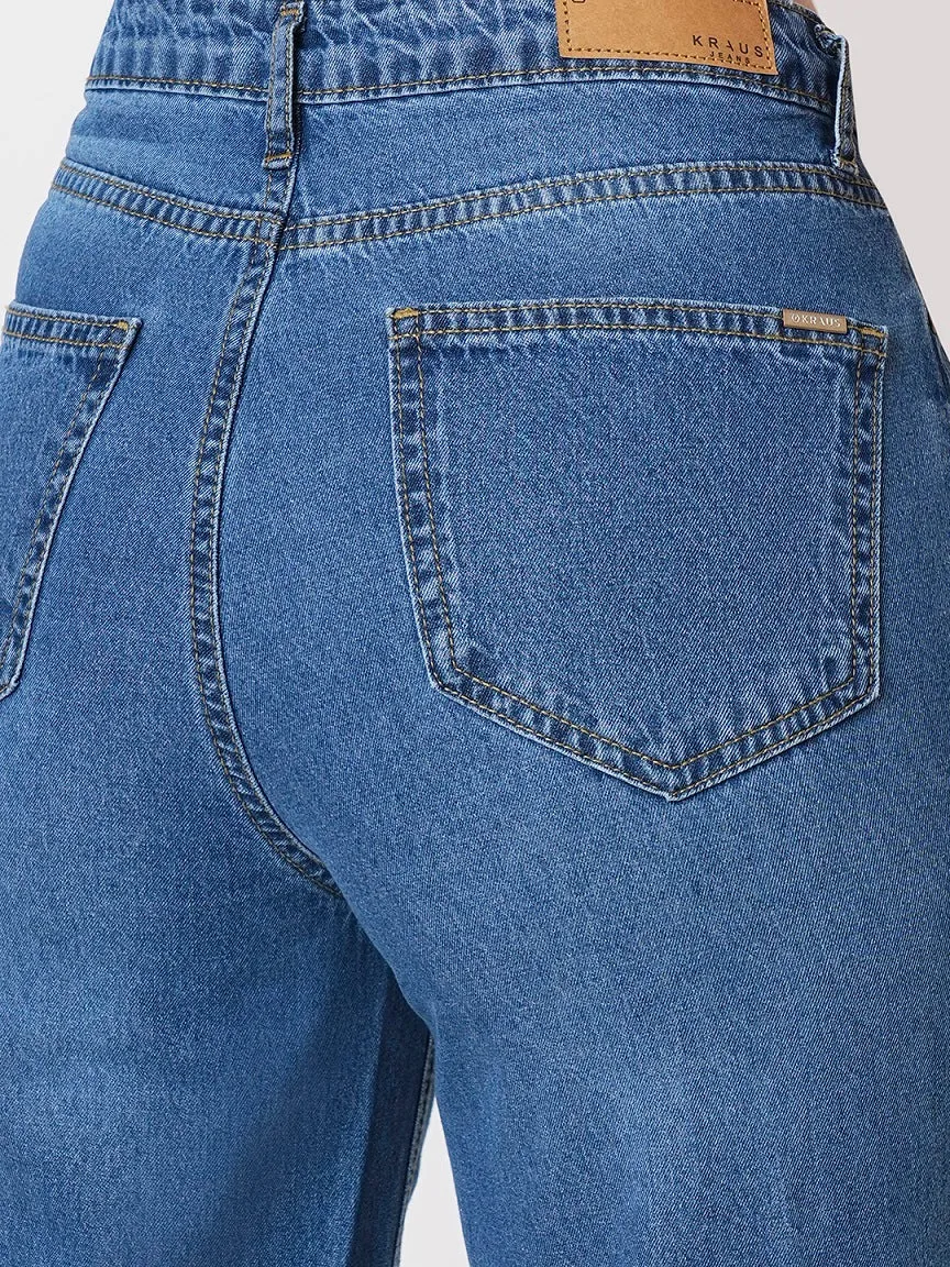 Women Dark Blue High-Rise Wide Leg Jeans